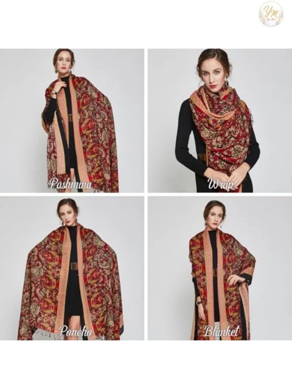 100% Merino Wool Extra Large Pashmina Shawl Wrap for Women